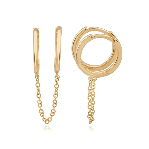 Adina Eden Jewelry - Solid Double Chain Huggie Earring 14K